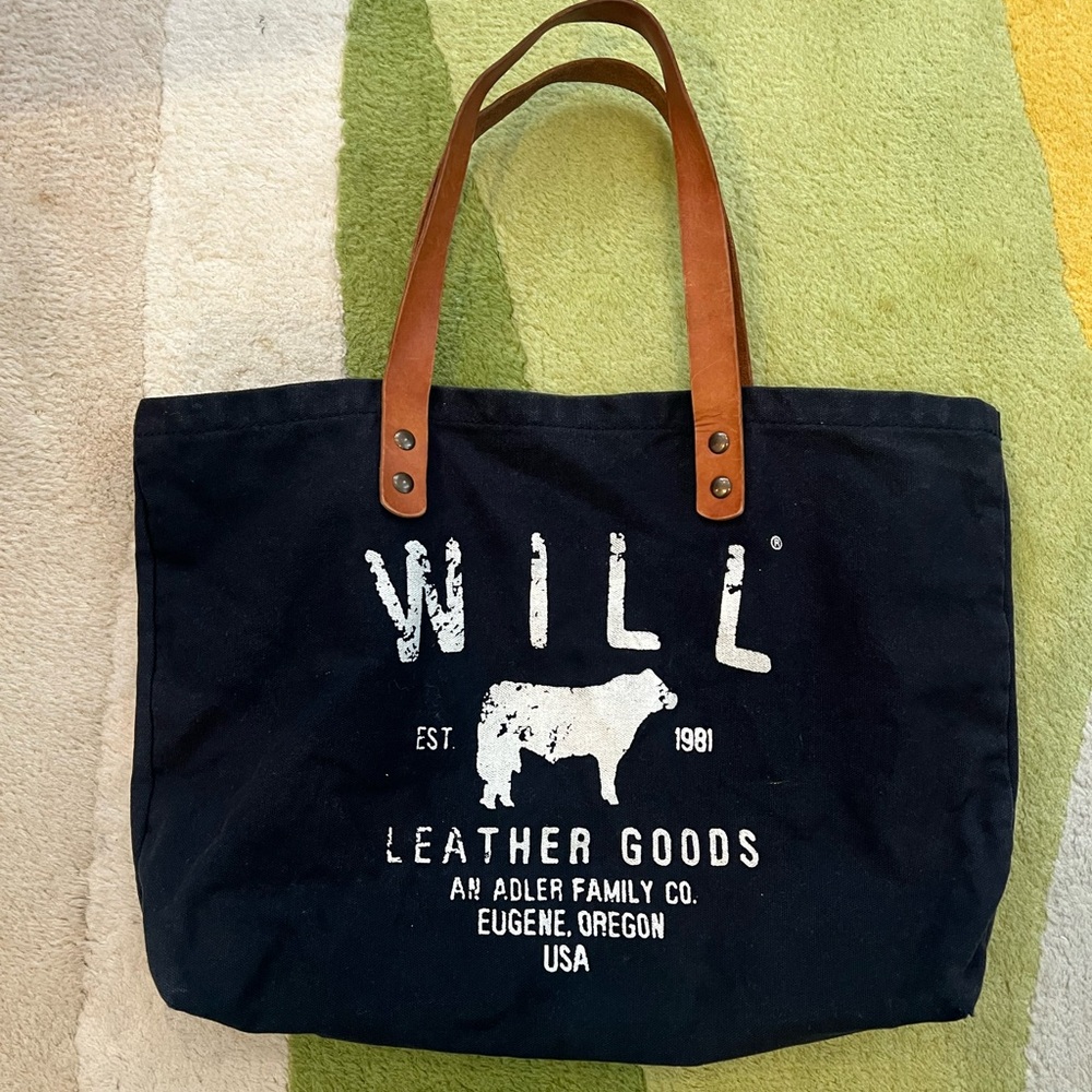 Will Leather Goods Black Canvas Tote with Brown Leather Handles - Picture 2 of 5